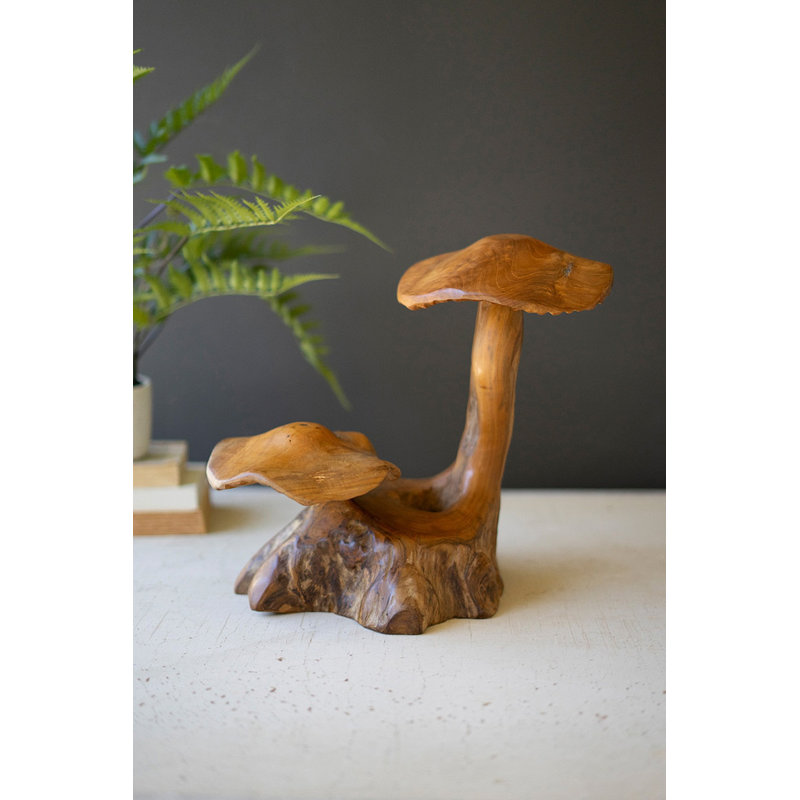  Sculpture en bois de teck sculpté à la main H 13,5 po Accent naturel