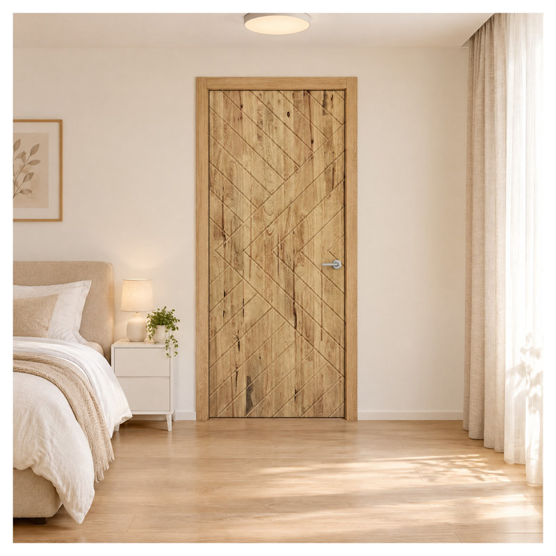 28 in. x 80 in. Weather Oak Stained Pine Wood Interior Door Slab with MDF Core