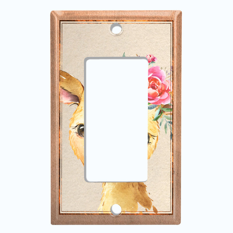 Cute Animal Baby Doe Light Brown Flower Beige Patterned 1 - Gang Toggle Light Switch Standard Wall Plate