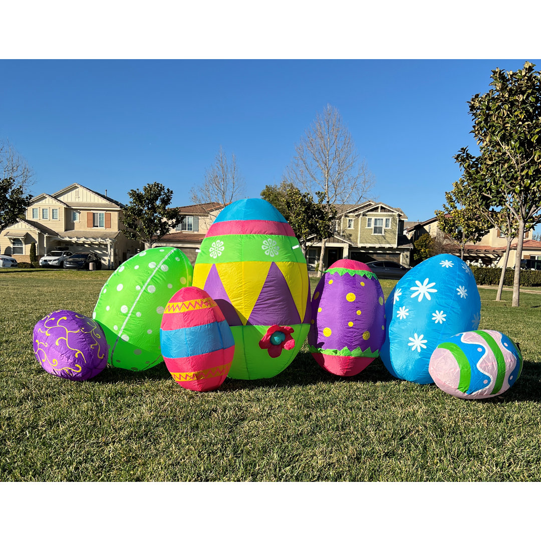 8 Foot Long Happy Easter Lighted Inflatable Seven Colorful Easter Eggs Patch Indoor / Outdoor Blow Up Yard Decoration The Holiday Aisle®