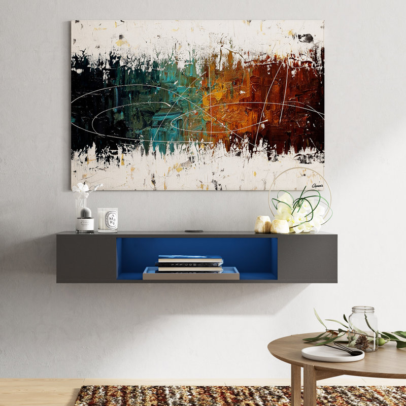 Chandru Unfinished Floating Entertainment Center for TVs up to 55, White/Oak/Yellow Light