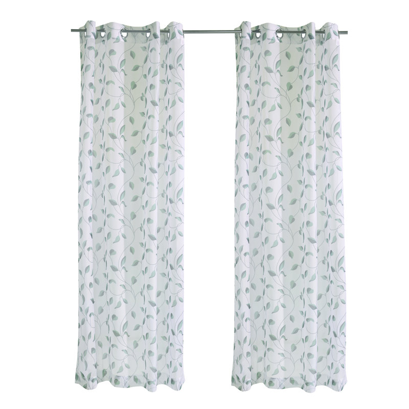 Rideau transparent à œillets Floral, Vert, l 54" x L 84"