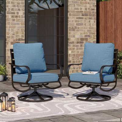 Argirios Metal Patio Swivel Chair with Cushions (Set of 2)