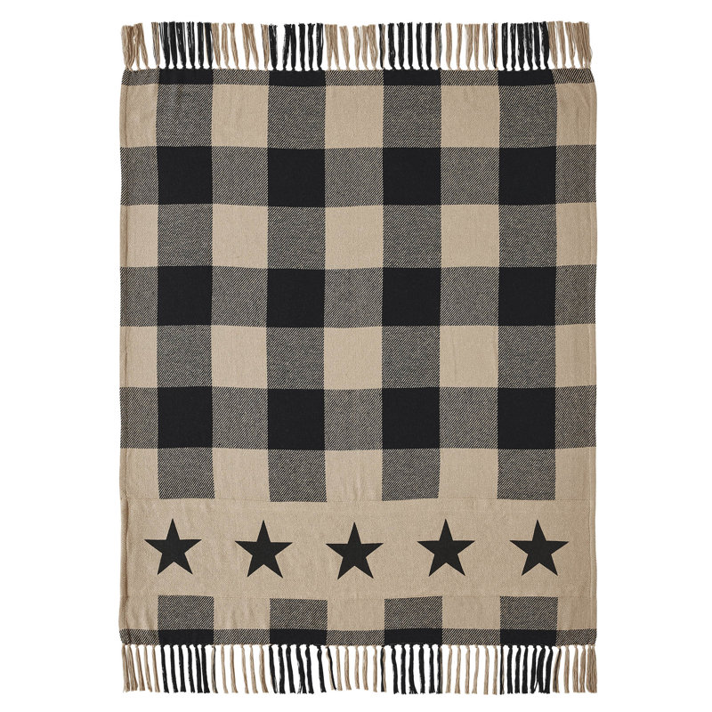 Black and Beige Cotton Star Pattern Throw Blanket 50x60