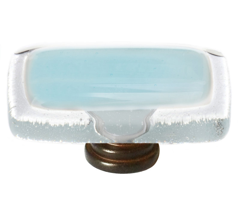 Poignée longue en verre de 2 po avec quincaillerie décorative turquoise, Nickel satiné, Aqua pâle
