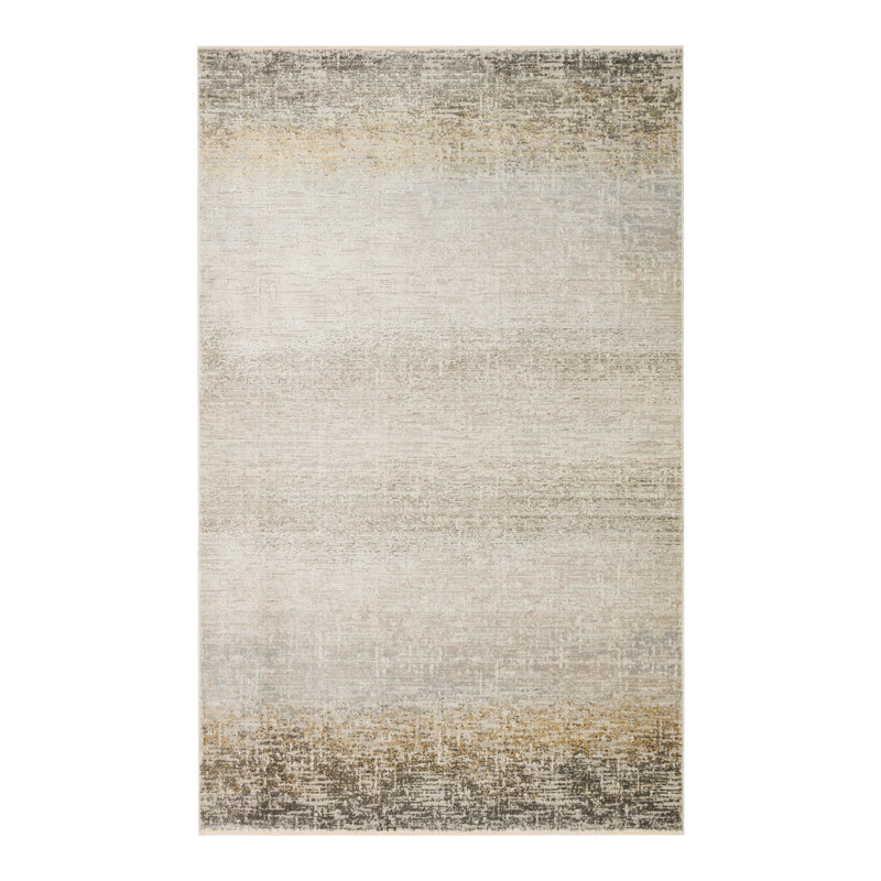 Tapis crème / polyester tissé à la machine Esra, Rectangle 7 pi 10 po x 10 pi 10 po