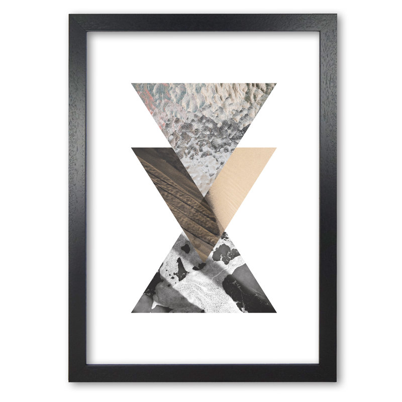 Sand, Glass And Shadow Abstract Triangles - Print, 85 cm H x 60 cm W x 5 cm D, Black Grain Frame