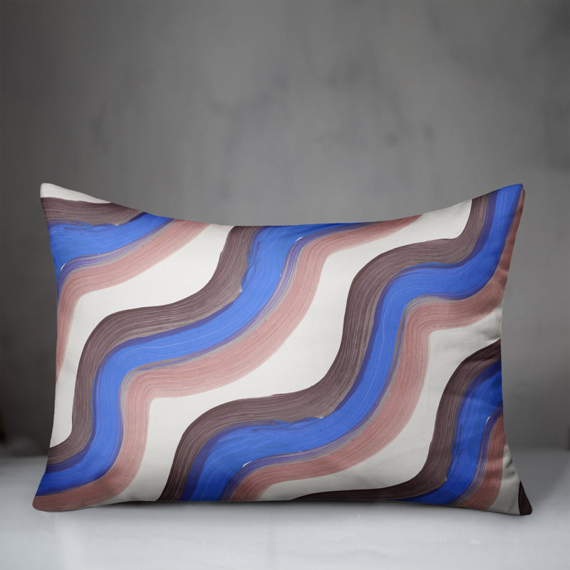 Coussin extérieur bleu et rose Waves, H 14 po x l 20 po, Bleu / rose