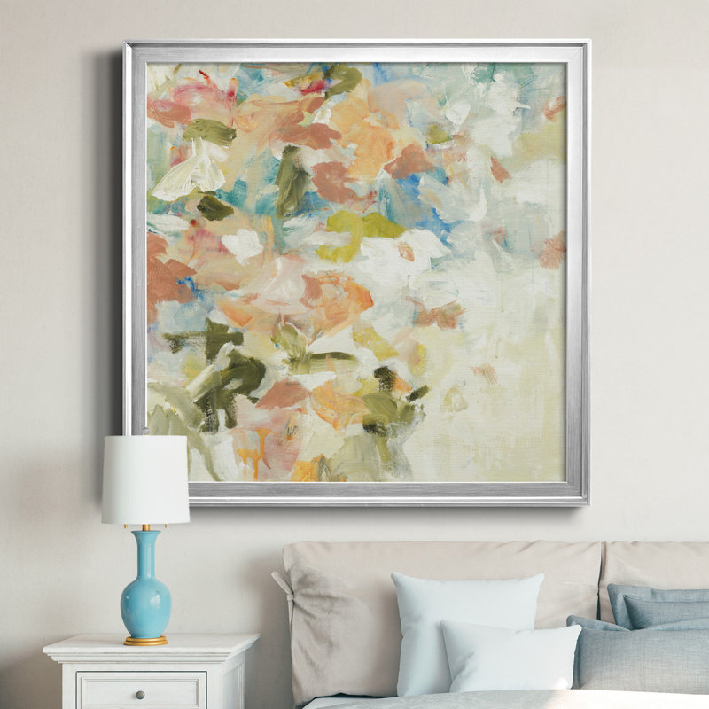 Floral Blush IV - Reproduction d'art sur toile encadrée, Encadré gris, H 26,5 po x l 26,5 po x P 1,5 po