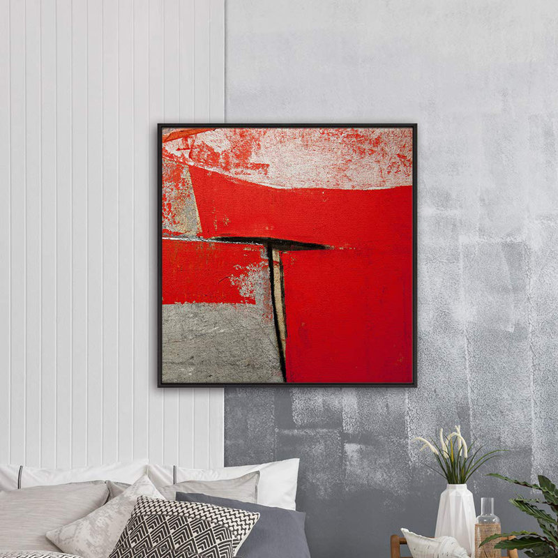 Art texturé, rouge, gris, blanc, champ, formes géométriques, art moderne, alternatif dramatique foncé, impression sur toile