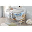 Lit mezzanine double en métal avec bureau, escalier de rangement, petite armoire et lumière DEL-2085782220