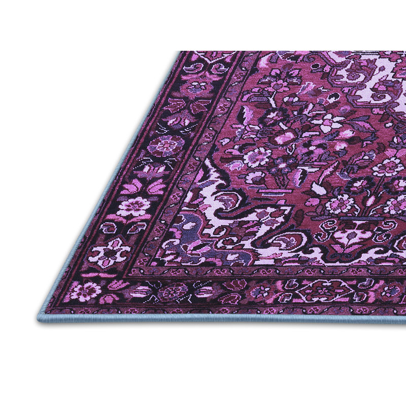 Tapis oriental en laine / polyester tissé à la machine en mauve / noir / blanc, Rectangle 5 pi x 7 pi