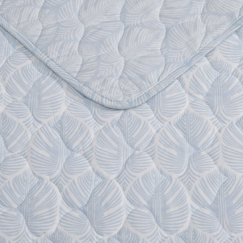 Tommy Bahama Line Palms Blue Cotton Reversible Quilt Set, Queen Quilt + 2 Standard Shams