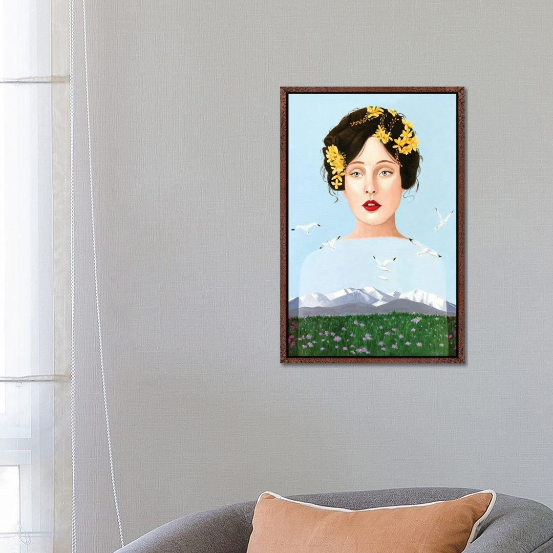 Lady Mountain With Seagulls And Flower Field von Sally B - Gallery-Wrapped Canvas Giclée on Canvas