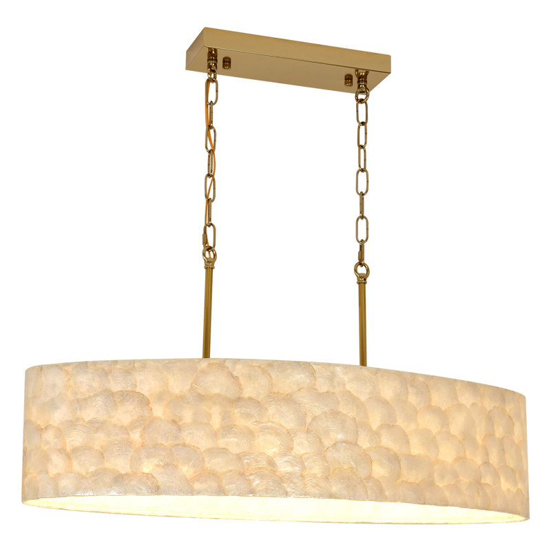 Lustre élégant avec coquillages faits à la main, H 7 po x l 30 po x P 13 po, Doré