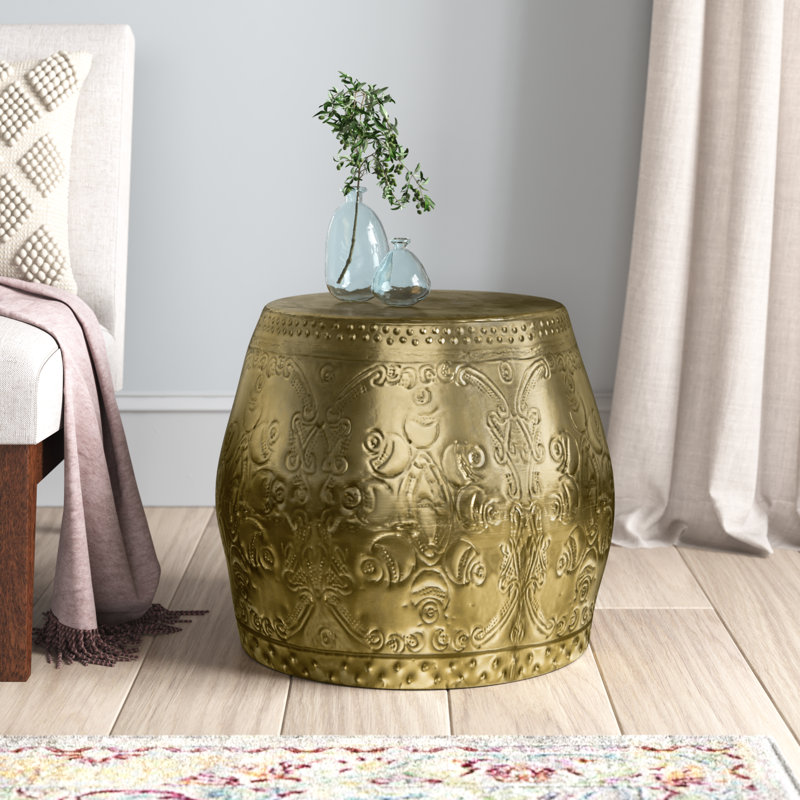 Debossed Metal Drum Side Table