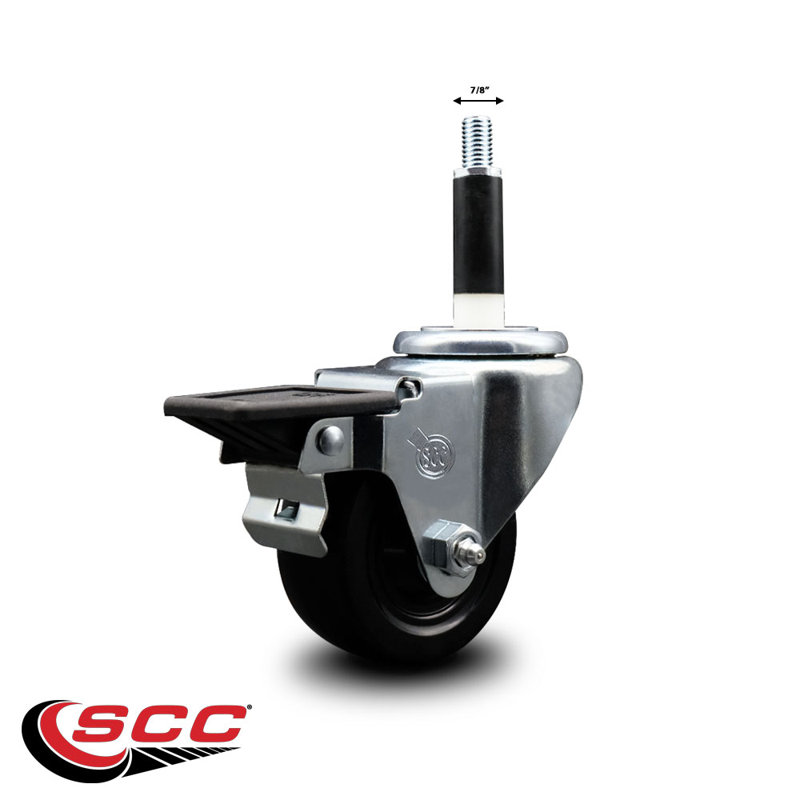Roulettes pivotantes extensibles en caoutchouc dur avec frein SCC PLB 3,5 po x 7/8 po
