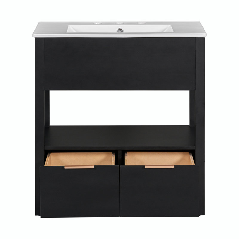 Meuble-lavabo simple 30 po avec comptoir, Noir, Or