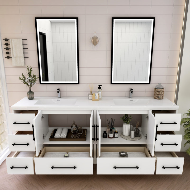 Victoria 83.5'' Double Bathroom Vanity with Acrylic Top, Gloss White