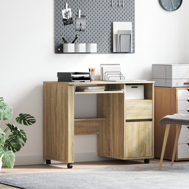 Computer Desk Engineered Wood Compact Drawers, Sonoma Oak