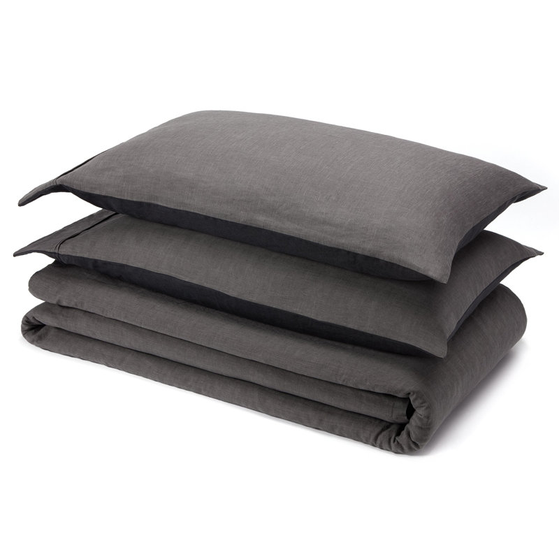 Solid Colour Sheet Set, Queen Sheet Set with 2 Pillowcases, Dawn Grey / Toasted Coconut