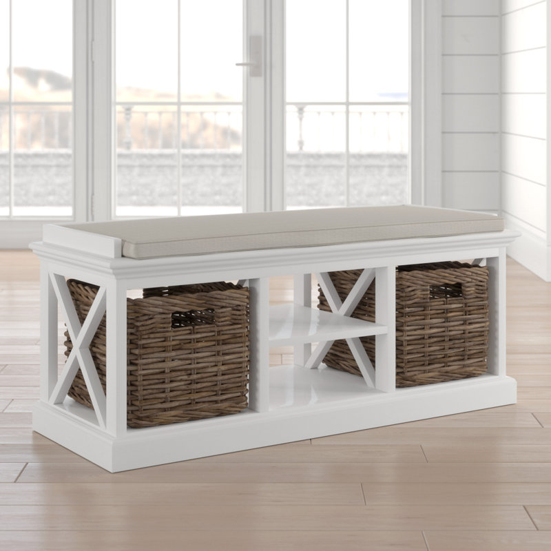 Banc de rangement en bois massif Lowell