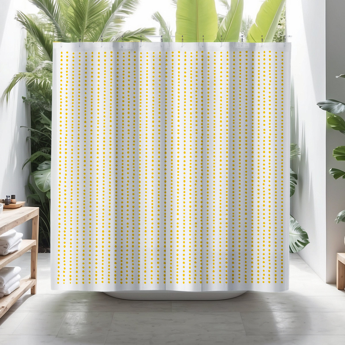 Thora Dots Mid-Century Shower Curtain, Yellow