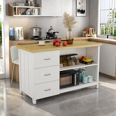 Îlot de cuisine multifonctionnel 55,12 po avec armoire de rangement