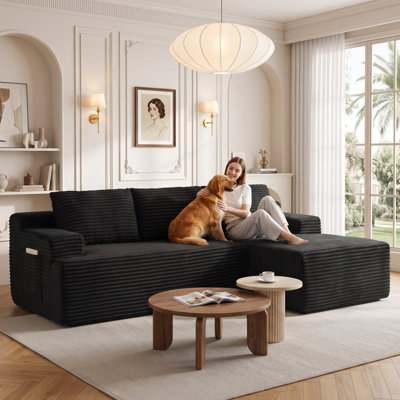 Boneless 96" Sectional Couches For Living Room Modern Modular L-Shape Cloud Sofa Compression-Boneless Deep Seat Couch With Chaise