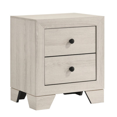 Cuzzy Nightstand With 2 Drawers, Black Metal, Natural White Wood