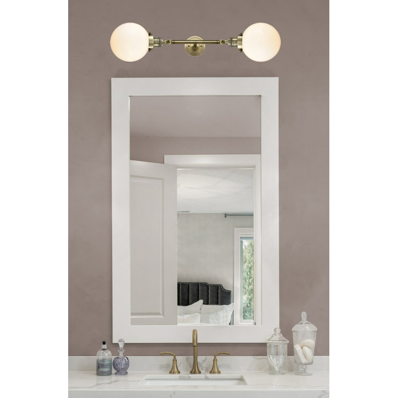Clementina 2 - Light Dimmable Vanity Light, 6 Watt Vinage LED Bulb, Matte White Cased, Antique Brass
