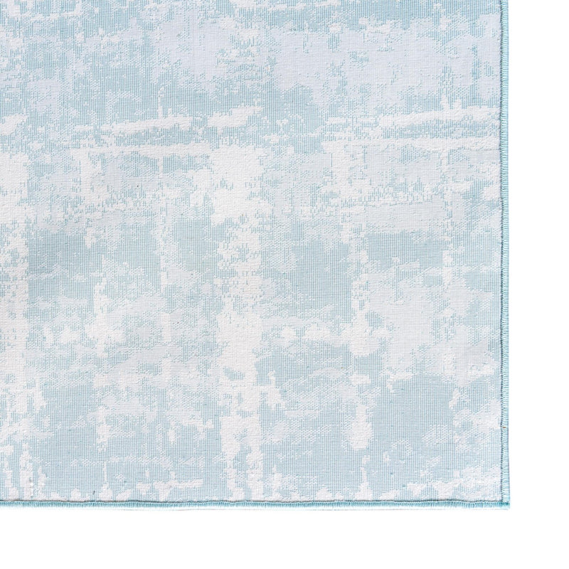 Tapis contemporain turquoise / bleu clair Aimeeleigh, Tapis de couloir 2 pi 7 po x 13 pi 11 po