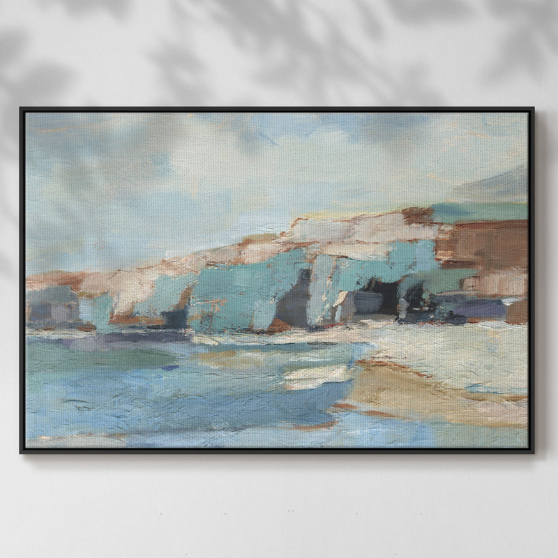Mur de falaise turquoise II, H 25 po x l 37 po x P 2 po, Toile avec cadre flottant noir