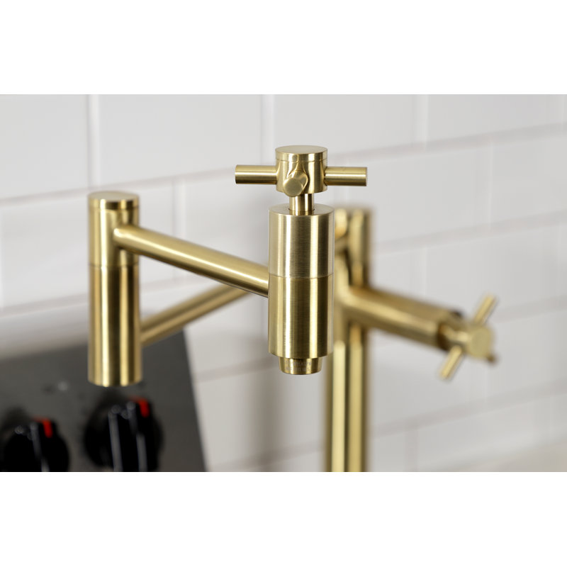 Kingston Brass Two-Handle 1-Hole Deck Mount Pot Filler Faucet, Cross Handle, Brushed Brass