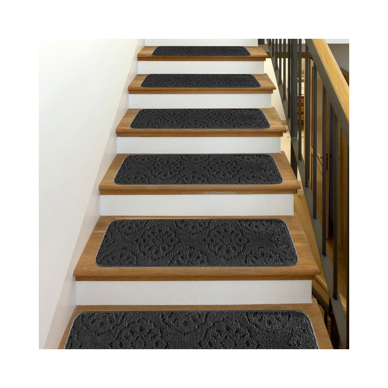  Tapis d'escalier pour marches en bois - paquet de 10, Noir