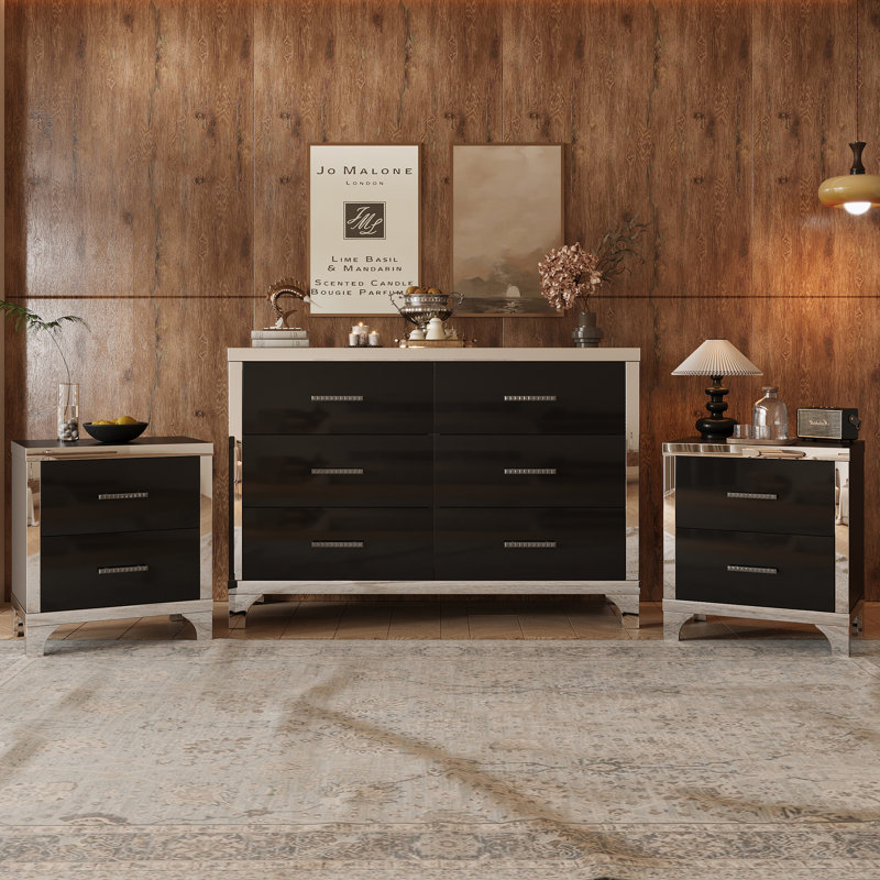Ensemble de commode 3 pièces, Noir, noir, noir, noir