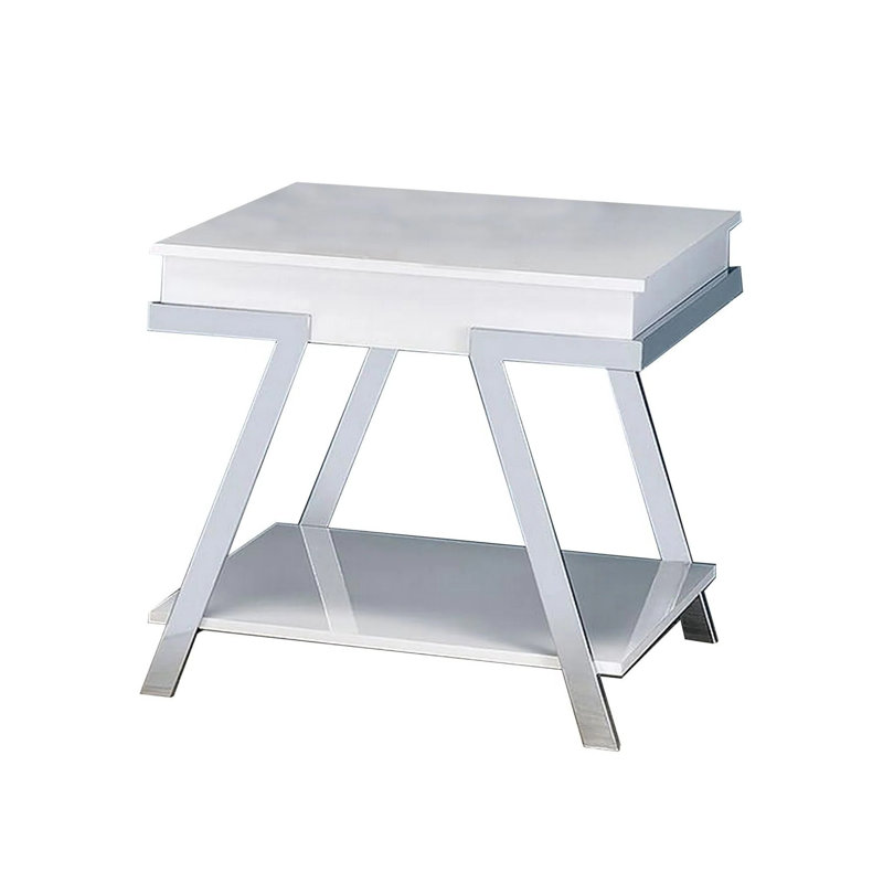 Table de bout contemporaine l 25,6 po, blanc / chrome