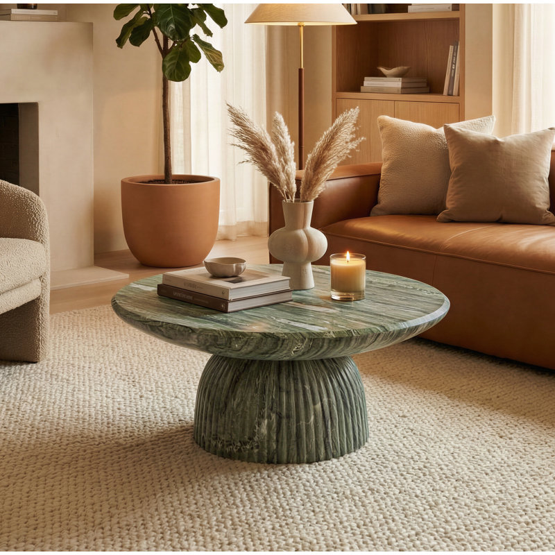 Table basse Tithi, H 13,8 po x l 31,5 po x P 31,5 po, Marbre vert Fitz