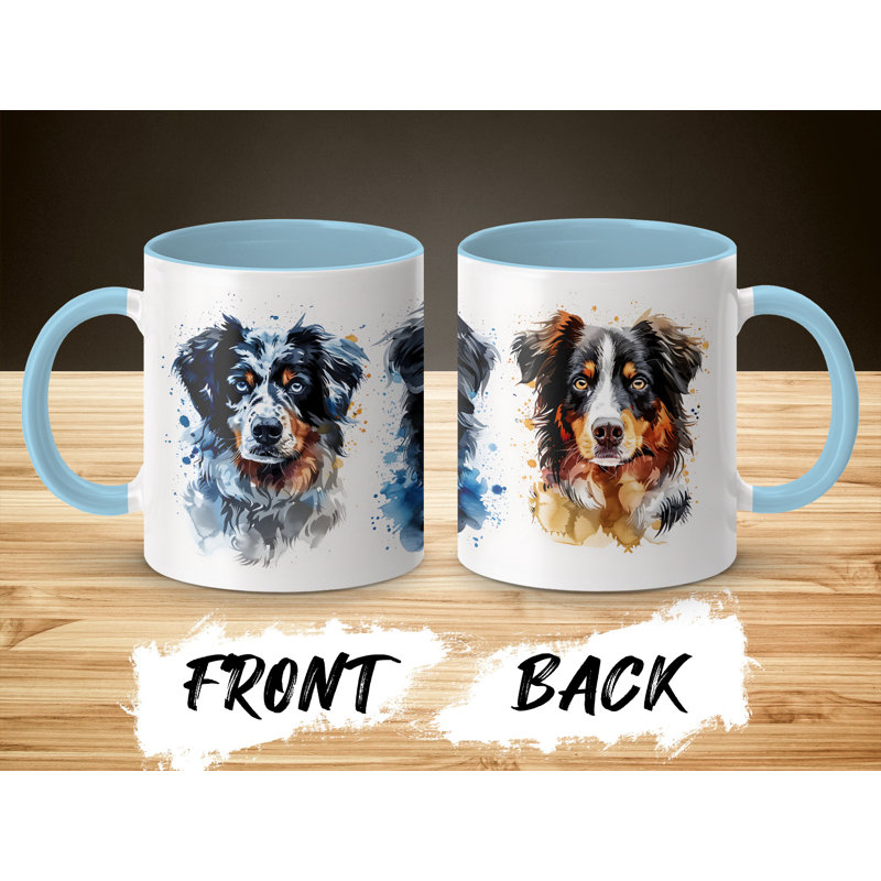 Australian Shepherd Watercolor Design 11oz Coffee Mug, 2, Light Blue
