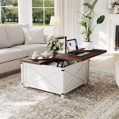 Table basse de style campagnard avec plateau relevable, table de rangement rustique pour le salon, centre de rangement à mécanisme de levage hydraulique, grande table moderne en bois
