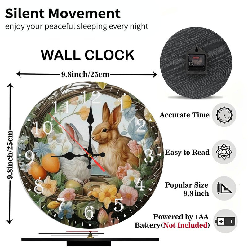 Horloge murale en bois 10 po, mouvement silencieux, à piles (piles AA non incluses), décor artistique, parfait pour les décorations