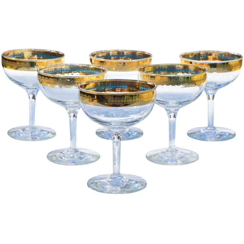 Verre à pied Mid-Century fabriqué à la main bleu et doré