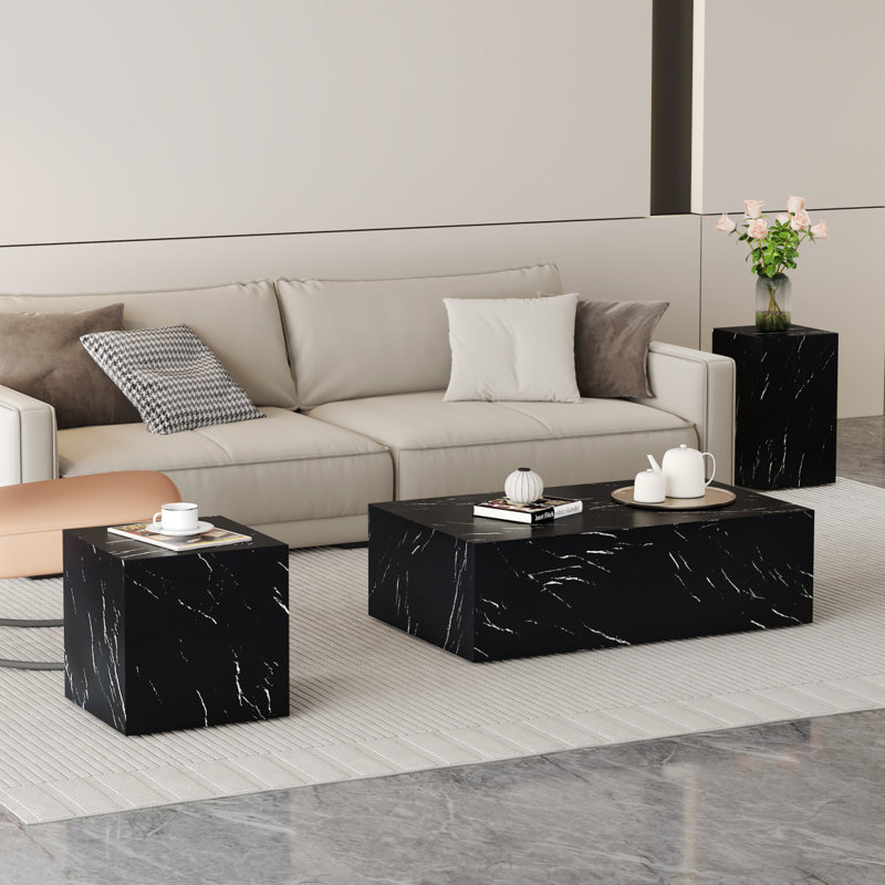 Ensemble de table basse Harmonious Marble Texture MDF - A Choice For Modern Home Harmony.