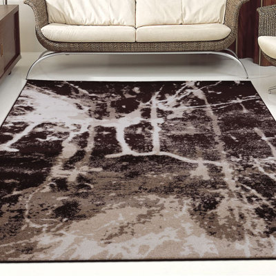 Brun foncé abstrait/tapis décoratif crème