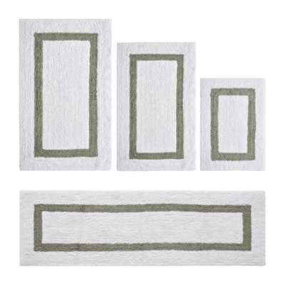 Ensemble de tapis pour salle de bain 4 pièces 100% coton 2370 g / m² Arth certifié OEKO-TEX®, tapis de salle de bain très moelleux, super absorbant, réversible, lavable à la machine, confort spa, sauge blanc / foncé