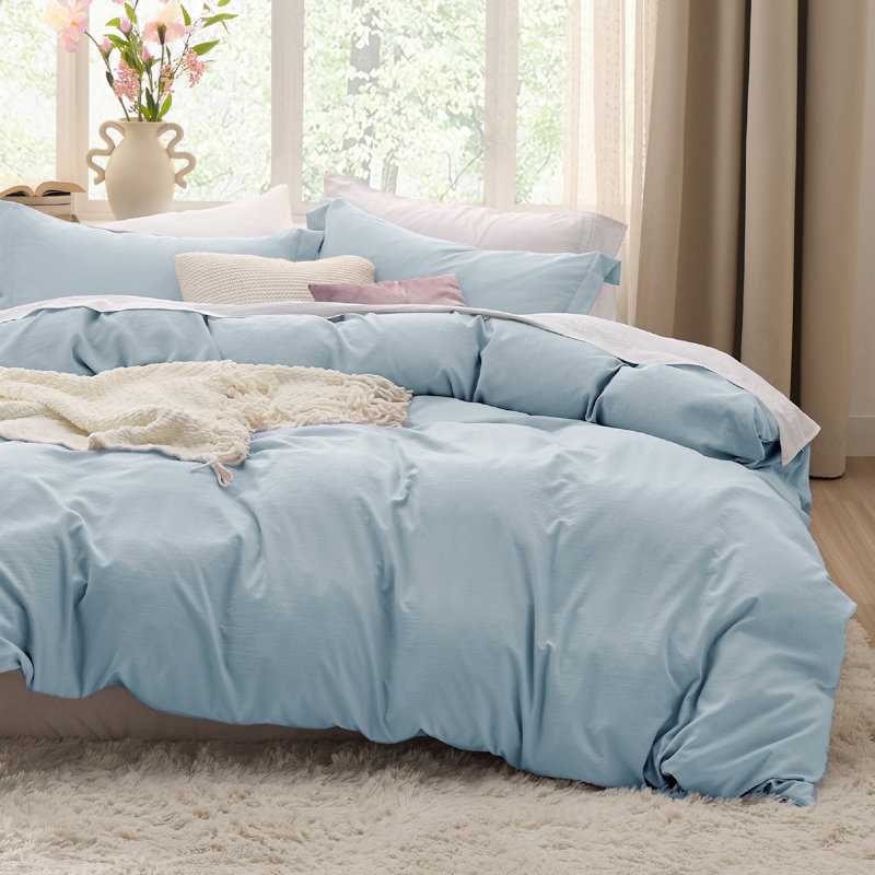 Bedsure Microfiber Duvet Cover King Size - Prewashed Cotton-Like Extra Soft Bedding Set (Set of 3), Sky Blue