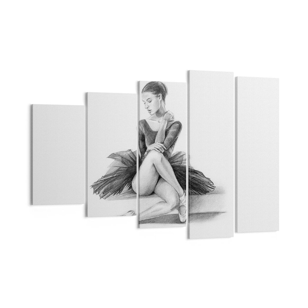 5-tlg. Leinwandbilder-Set Ballerina Drawing Pencil