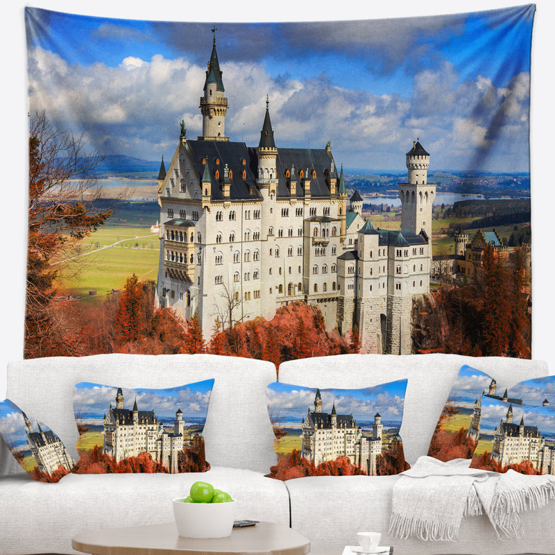 Tapisserie castle avec feuillage neuschwanstein, H 78 po x l 92 po