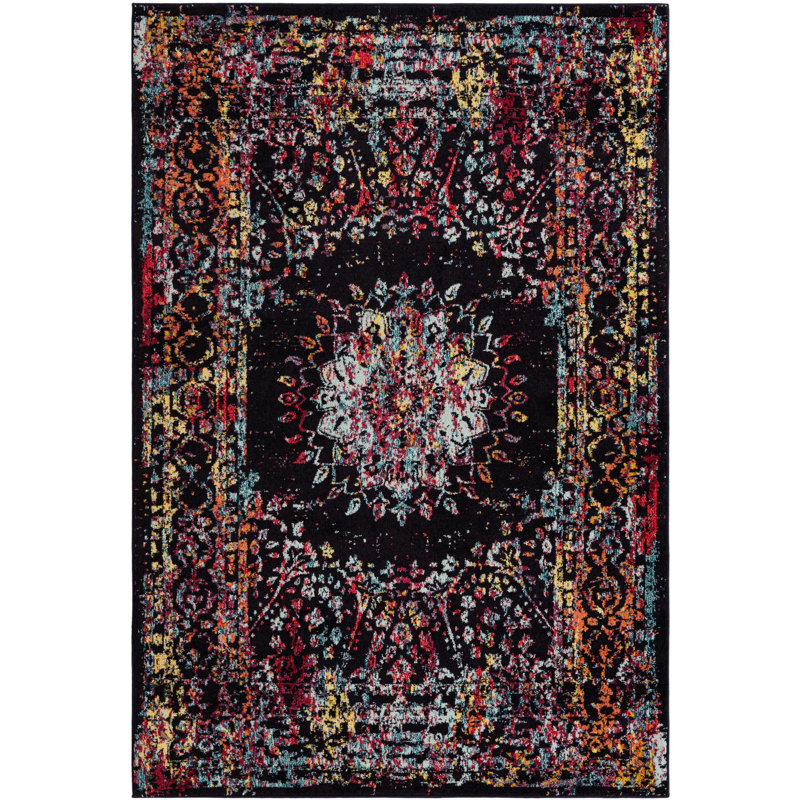 Tapis Sarah Daijanay, Rouge / Bleu, Rectangulaire 6 pi 1 po x 9 pi