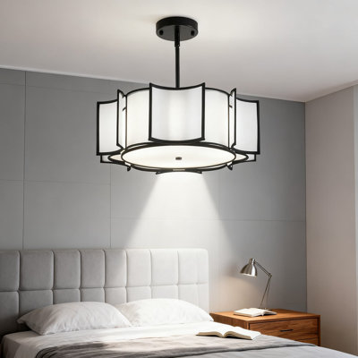Lustre rustique 3 lumières avec abat-jour en lin Farmhouse